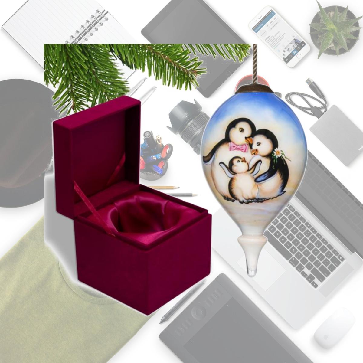 Picture of HomeRoots 477516 Family of Penguins Hand Painted Mouth Blown Glass Ornament, Multi Color