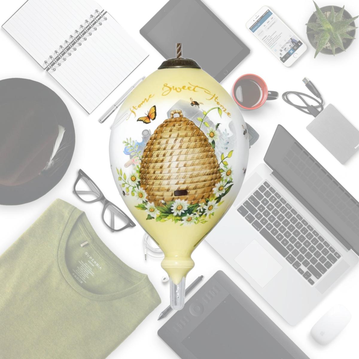 Picture of HomeRoots 477519 Beehive Home Sweet Home Hand Painted Mouth Blown Glass Ornament, Multi Color
