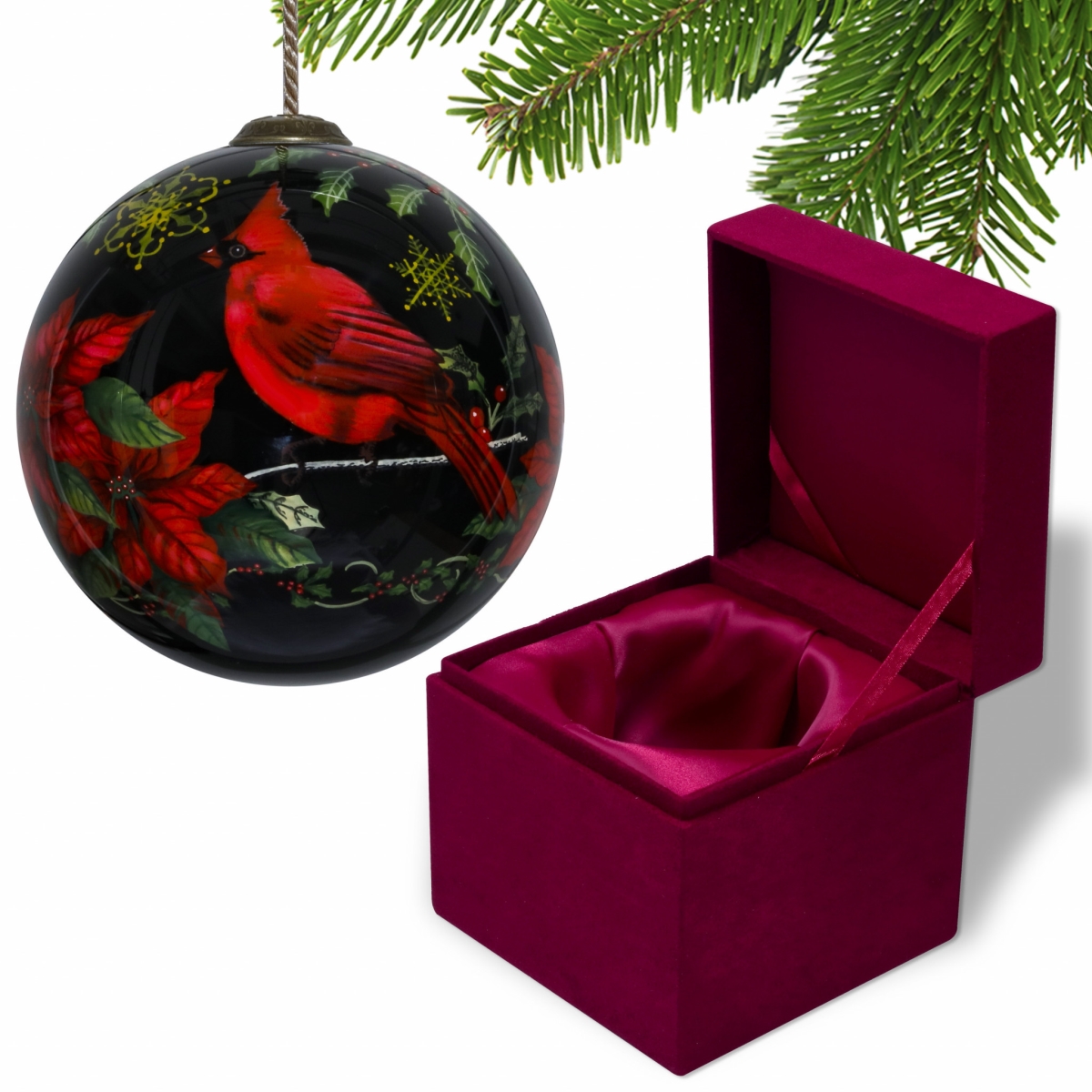 Picture of HomeRoots 477521 Cardinal Hand Painted Mouth Blown Glass Ornament, Glossy Red