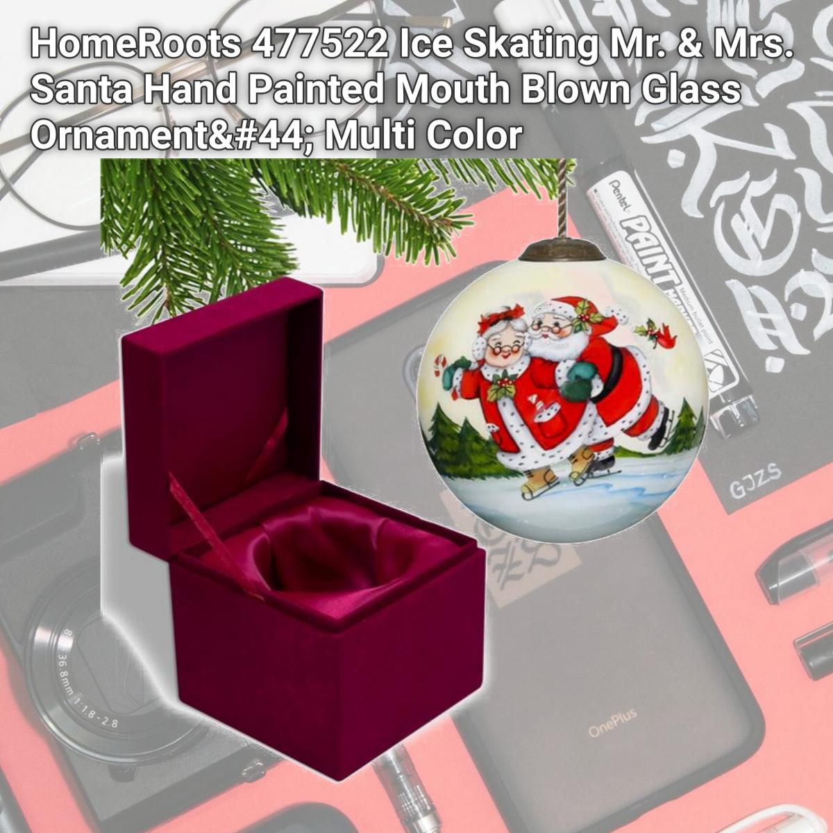 Picture of HomeRoots 477522 Ice Skating Mr. & Mrs. Santa Hand Painted Mouth Blown Glass Ornament&#44; Multi Color