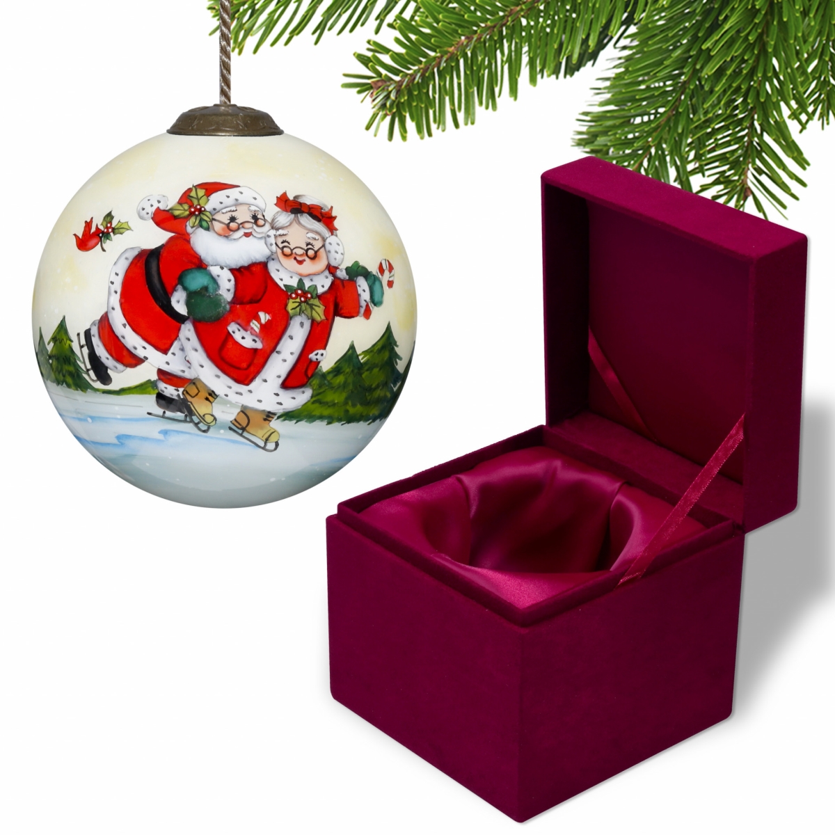 Picture of HomeRoots 477522 Ice Skating Mr. & Mrs. Santa Hand Painted Mouth Blown Glass Ornament&#44; Multi Color