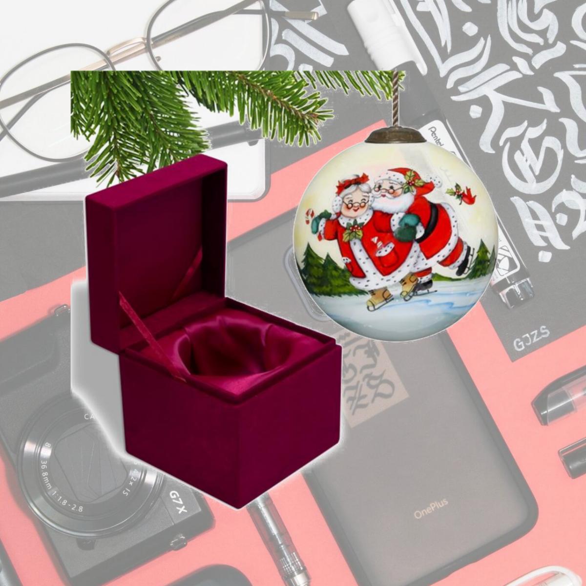 Picture of HomeRoots 477522 Ice Skating Mr. & Mrs. Santa Hand Painted Mouth Blown Glass Ornament&#44; Multi Color