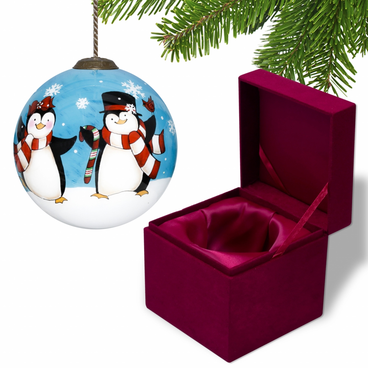 Picture of HomeRoots 477523 Anywhere with You Is Always Better Penguin Hand Painted Mouth Blown Glass Ornament, Multi Color
