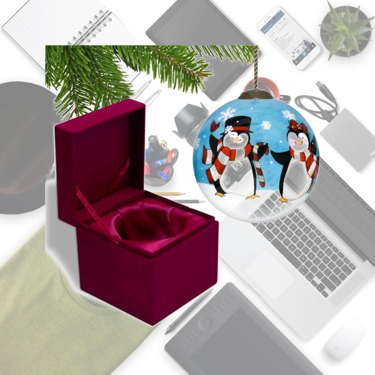 Picture of HomeRoots 477523 Anywhere with You Is Always Better Penguin Hand Painted Mouth Blown Glass Ornament, Multi Color