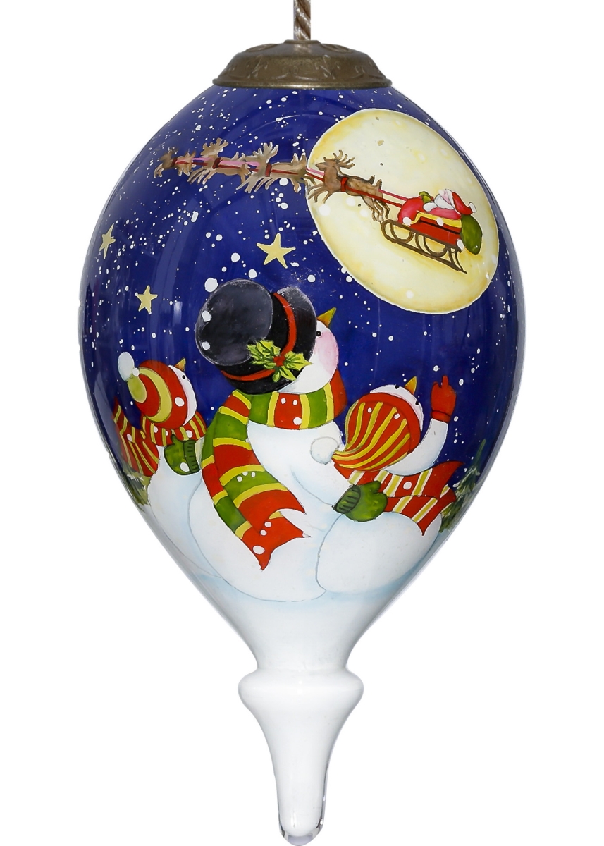 Picture of HomeRoots 477524 Snowmen Family Watching Santa on A Sleigh Hand Painted Mouth Blown Glass Ornament, Multi Color