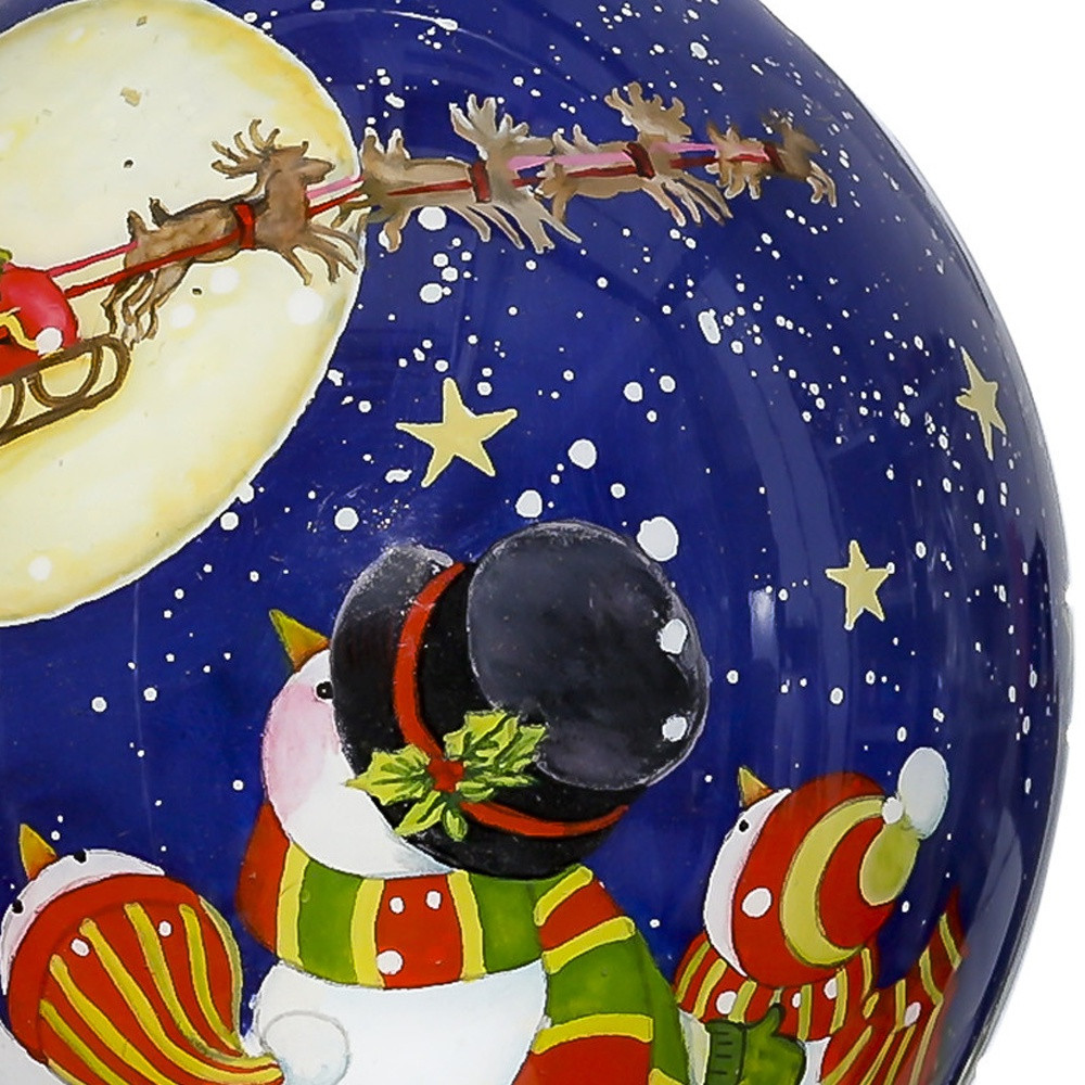 Picture of HomeRoots 477524 Snowmen Family Watching Santa on A Sleigh Hand Painted Mouth Blown Glass Ornament, Multi Color