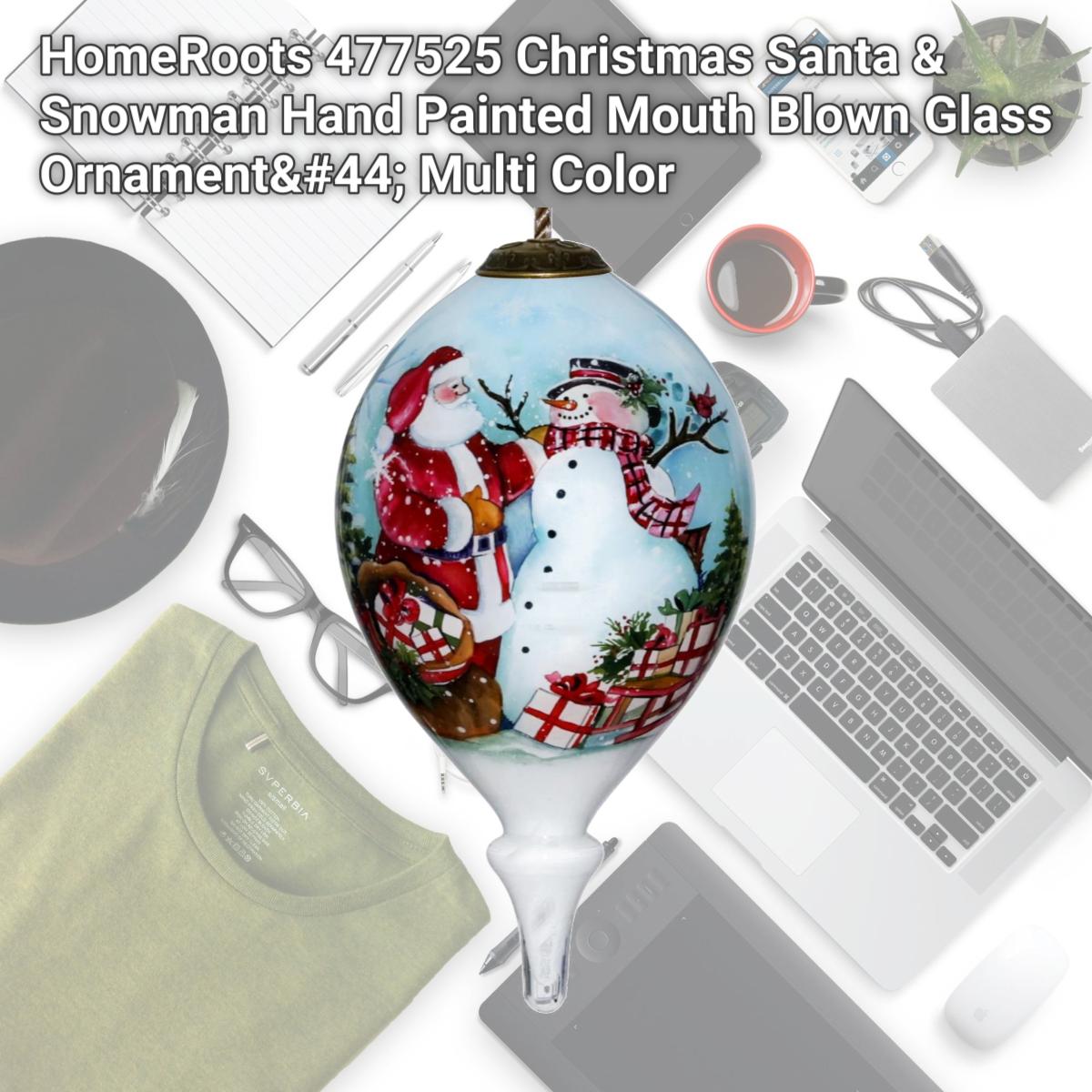 Picture of HomeRoots 477525 Christmas Santa & Snowman Hand Painted Mouth Blown Glass Ornament&#44; Multi Color