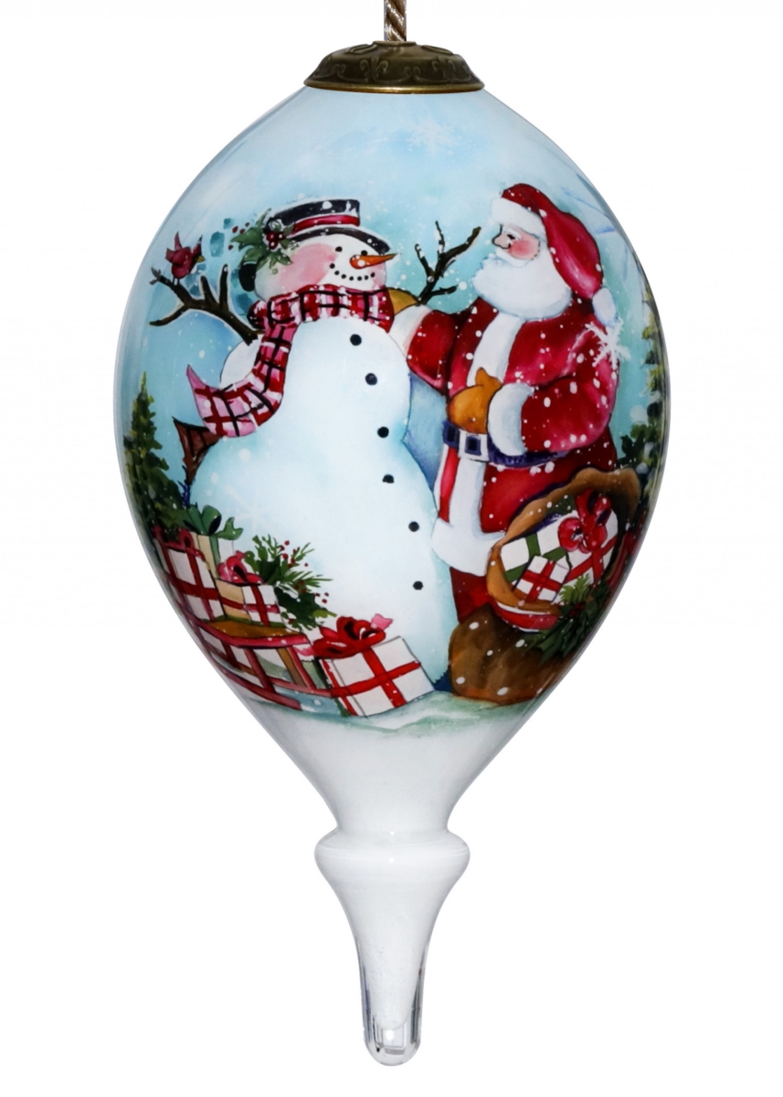 Picture of HomeRoots 477525 Christmas Santa & Snowman Hand Painted Mouth Blown Glass Ornament&#44; Multi Color