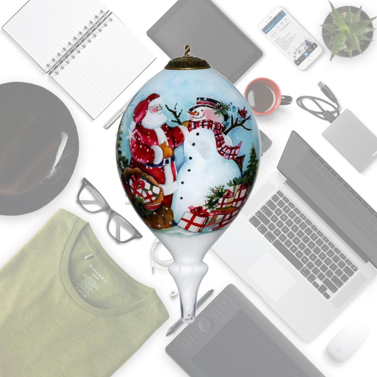 Picture of HomeRoots 477525 Christmas Santa & Snowman Hand Painted Mouth Blown Glass Ornament&#44; Multi Color
