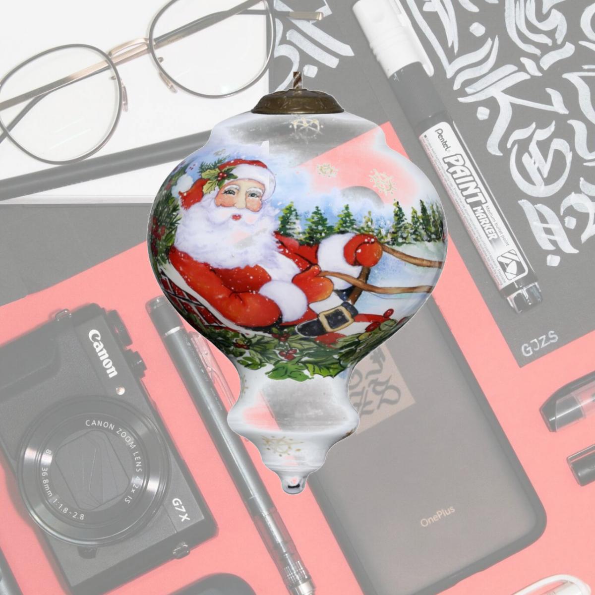Picture of HomeRoots 477526 Santa Riding A Sleigh Hand Painted Mouth Blown Glass Ornament, Multi Color
