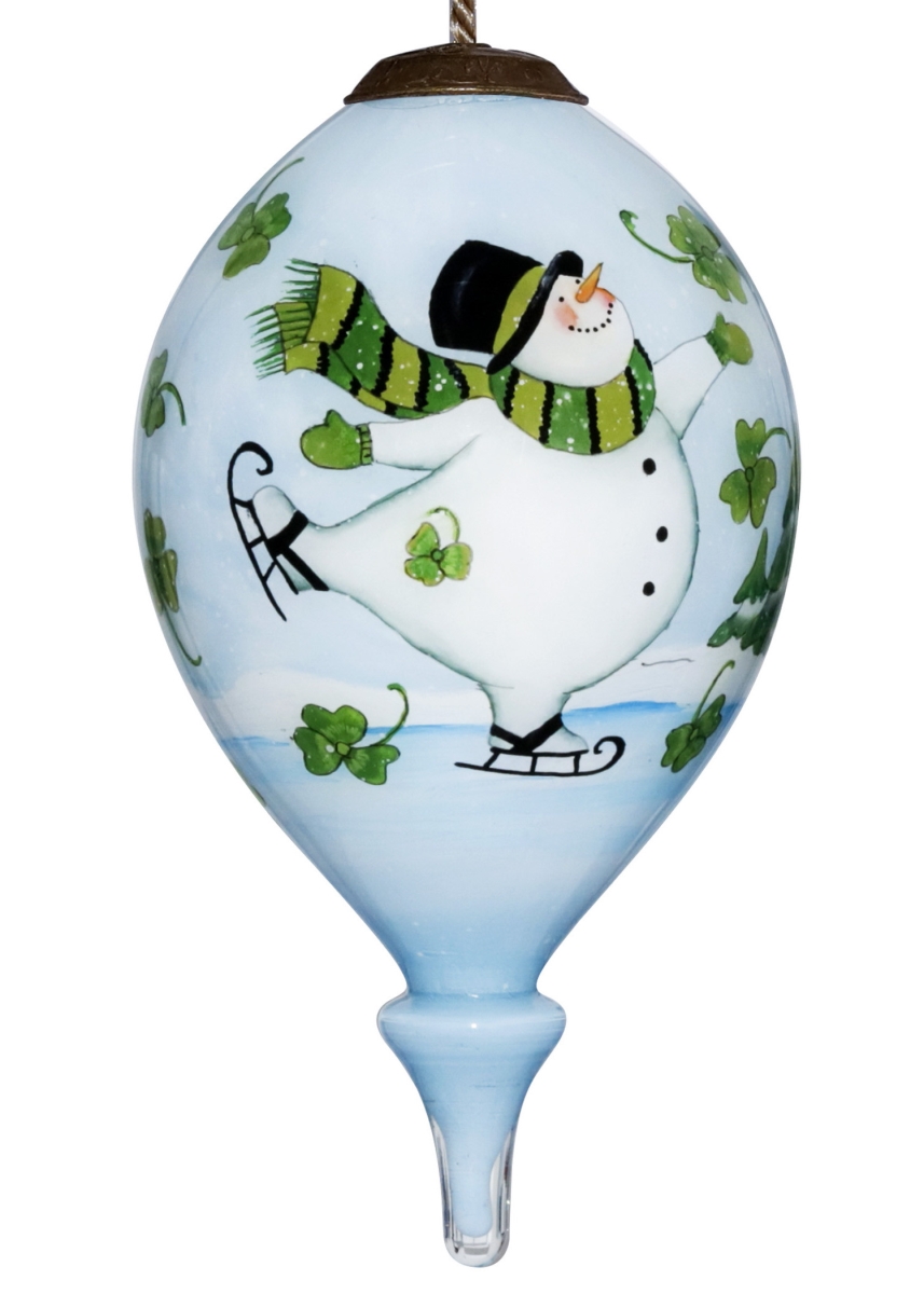 Picture of HomeRoots 477527 Ice Skating Shamrock Snowman Hand Painted Mouth Blown Glass Ornament, Multi Color