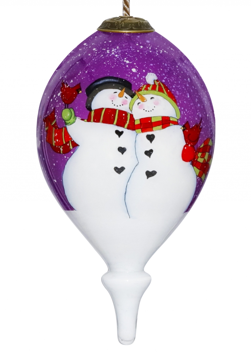 Picture of HomeRoots 477528 Amore Snowmen Hand Painted Mouth Blown Glass Ornament, Multi Color