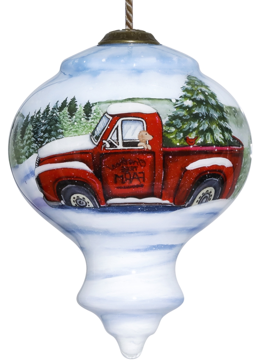 Picture of HomeRoots 477529 Farm Truck with Tree Hand Painted Mouth Blown Glass Ornament, Red