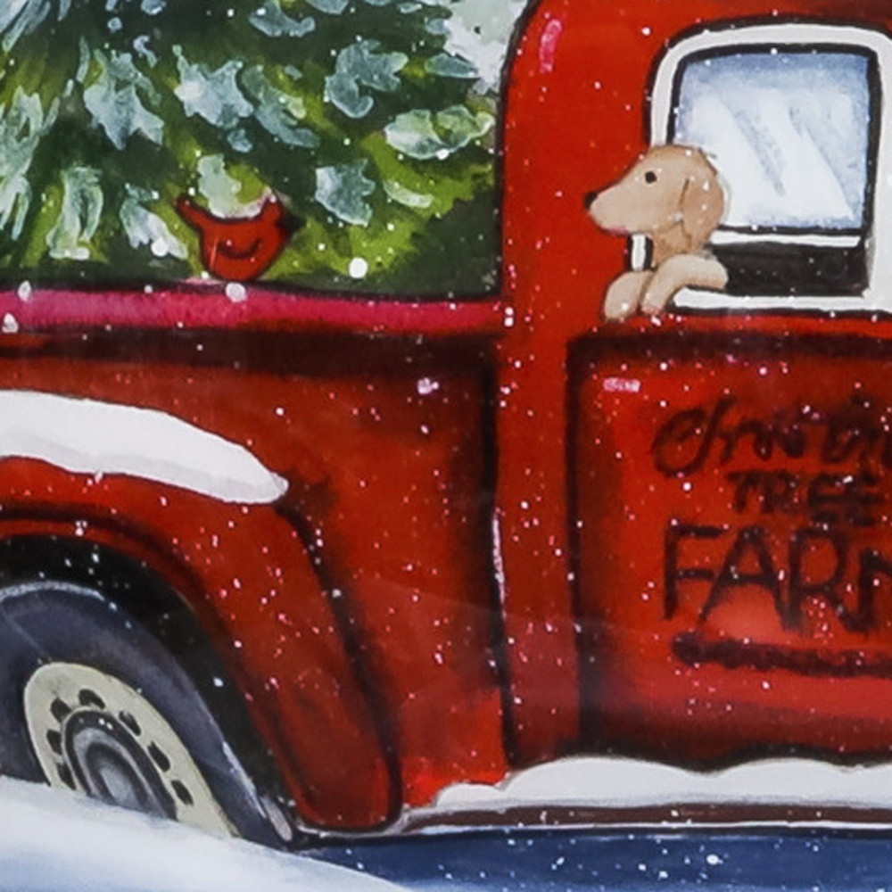 Picture of HomeRoots 477529 Farm Truck with Tree Hand Painted Mouth Blown Glass Ornament, Red