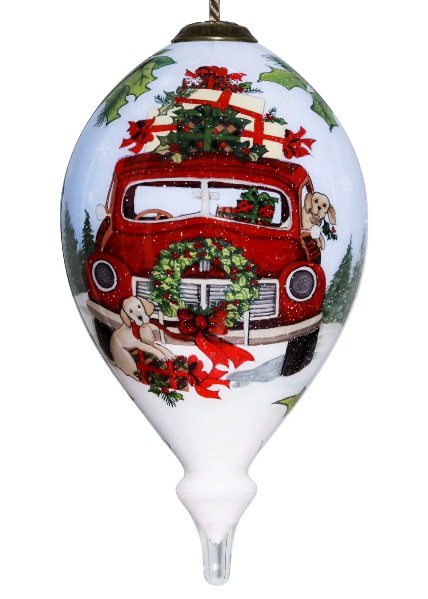 Picture of HomeRoots 477530 Truck Christmas Wreath Hand Painted Mouth Blown Glass Ornament&#44; Puppy & Red