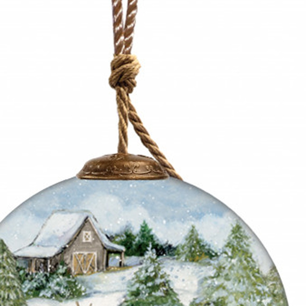 Picture of HomeRoots 477531 Snowy Mountains Ski Rental Hand Painted Mouth Blown Glass Ornament, Multi Color