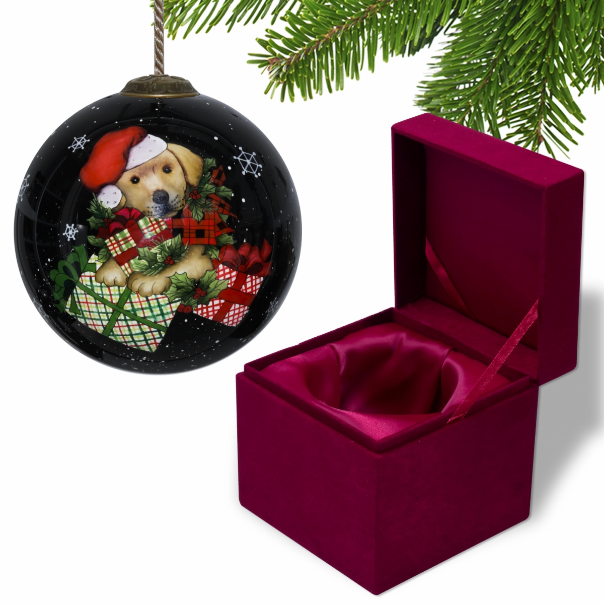 Picture of HomeRoots 477532 Christmas Puppy with Presents Hand Painted Mouth Blown Glass Ornament, Multi Color