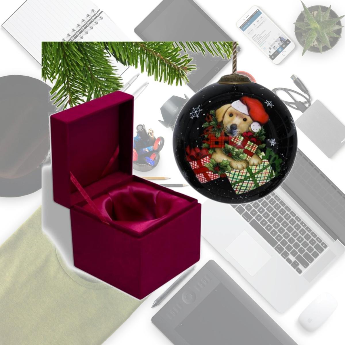 Picture of HomeRoots 477532 Christmas Puppy with Presents Hand Painted Mouth Blown Glass Ornament, Multi Color