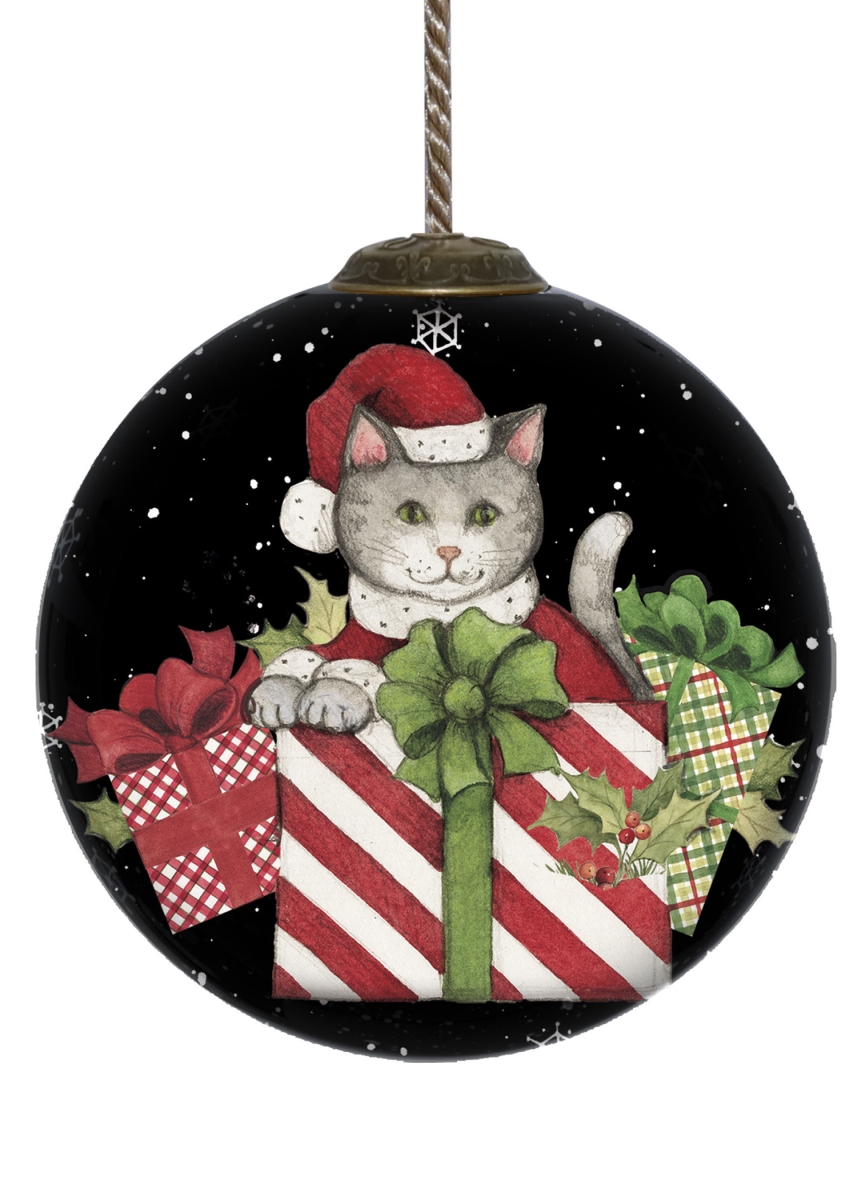Picture of HomeRoots 477533 Christmas Cat with Presents Hand Painted Mouth Blown Glass Ornament, Multi Color