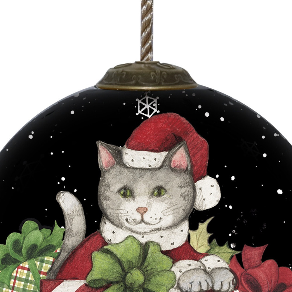 Picture of HomeRoots 477533 Christmas Cat with Presents Hand Painted Mouth Blown Glass Ornament, Multi Color