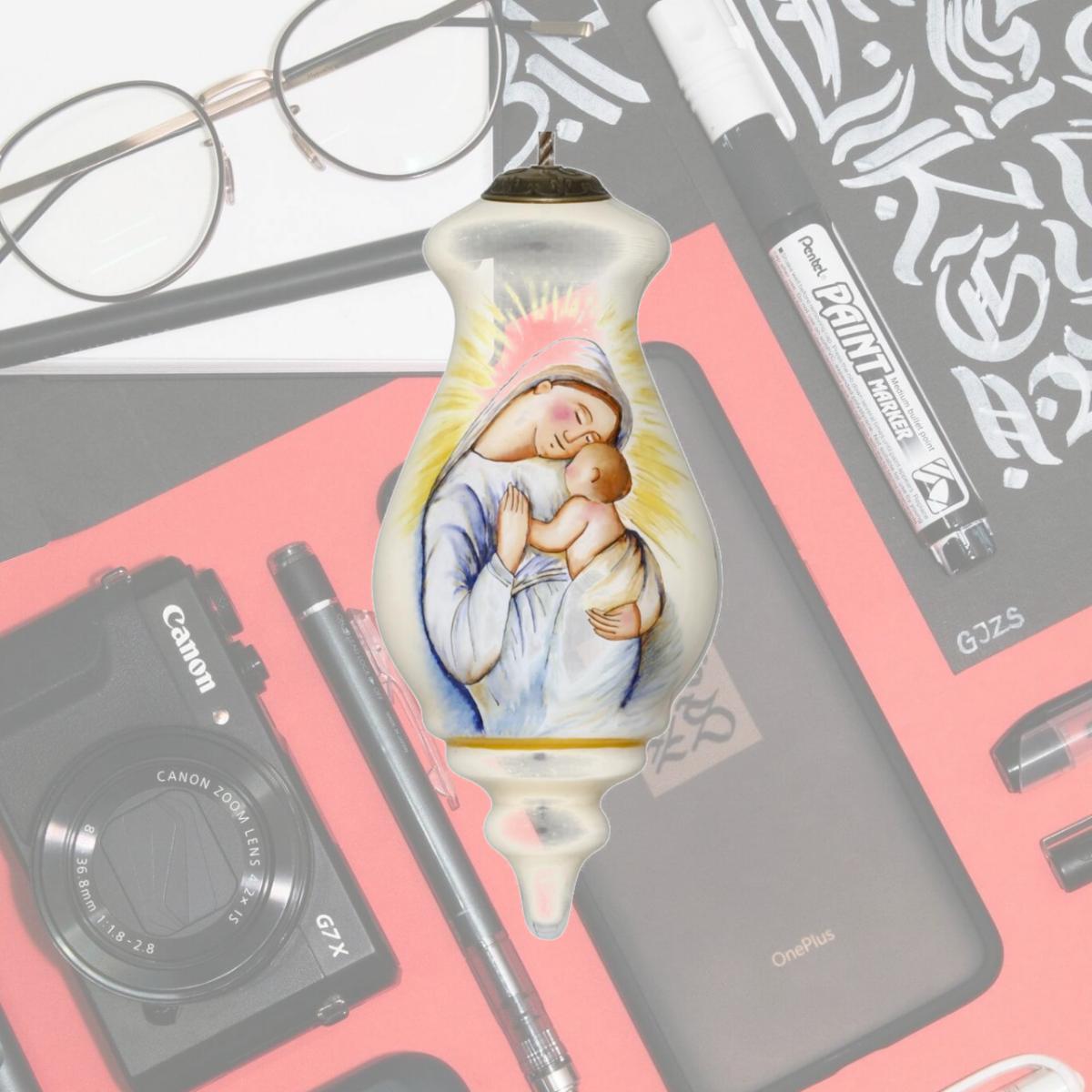 Picture of HomeRoots 477535 Mother Mary with Baby Hand Painted Mouth Blown Glass Ornament, Multi Color