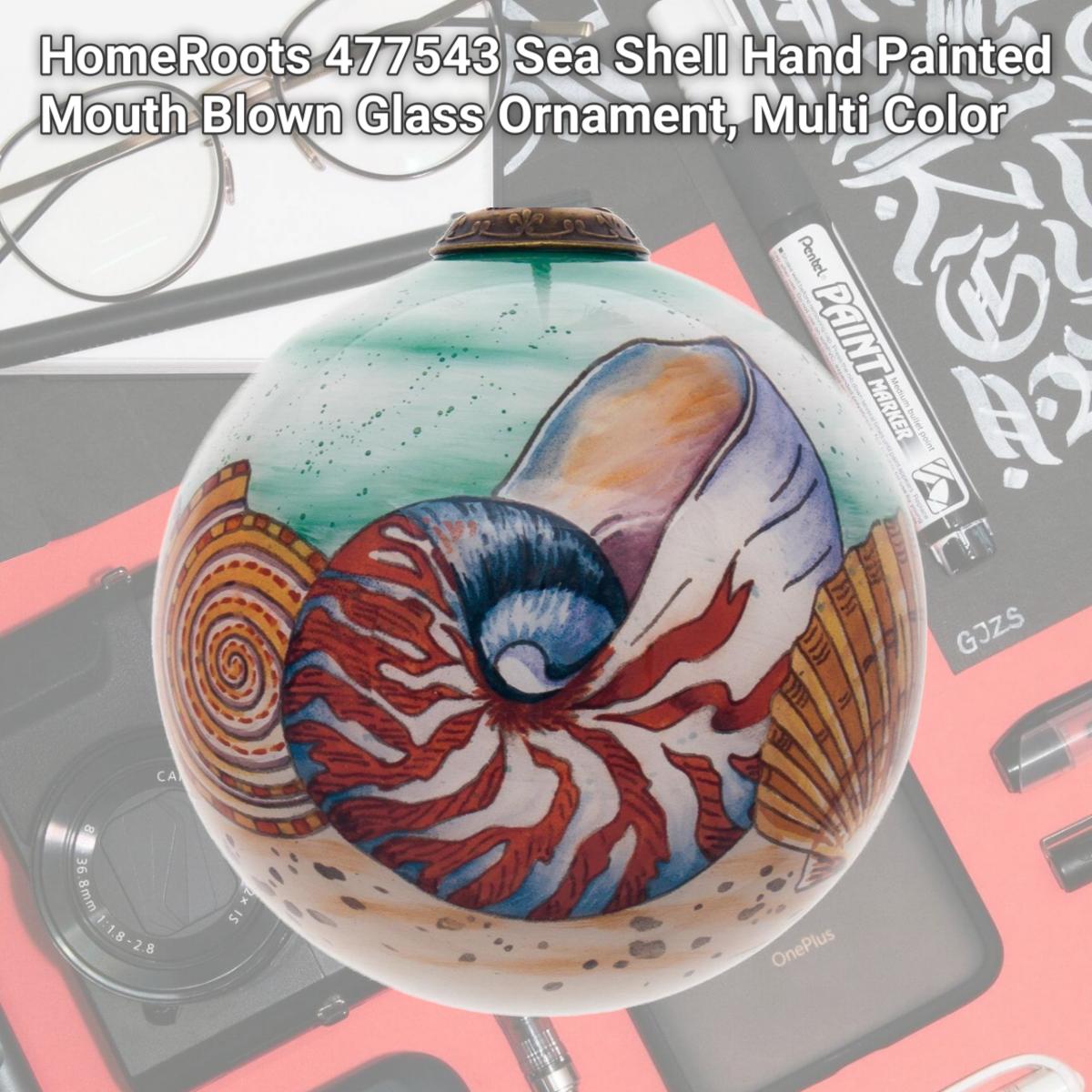 Picture of HomeRoots 477543 Sea Shell Hand Painted Mouth Blown Glass Ornament, Multi Color
