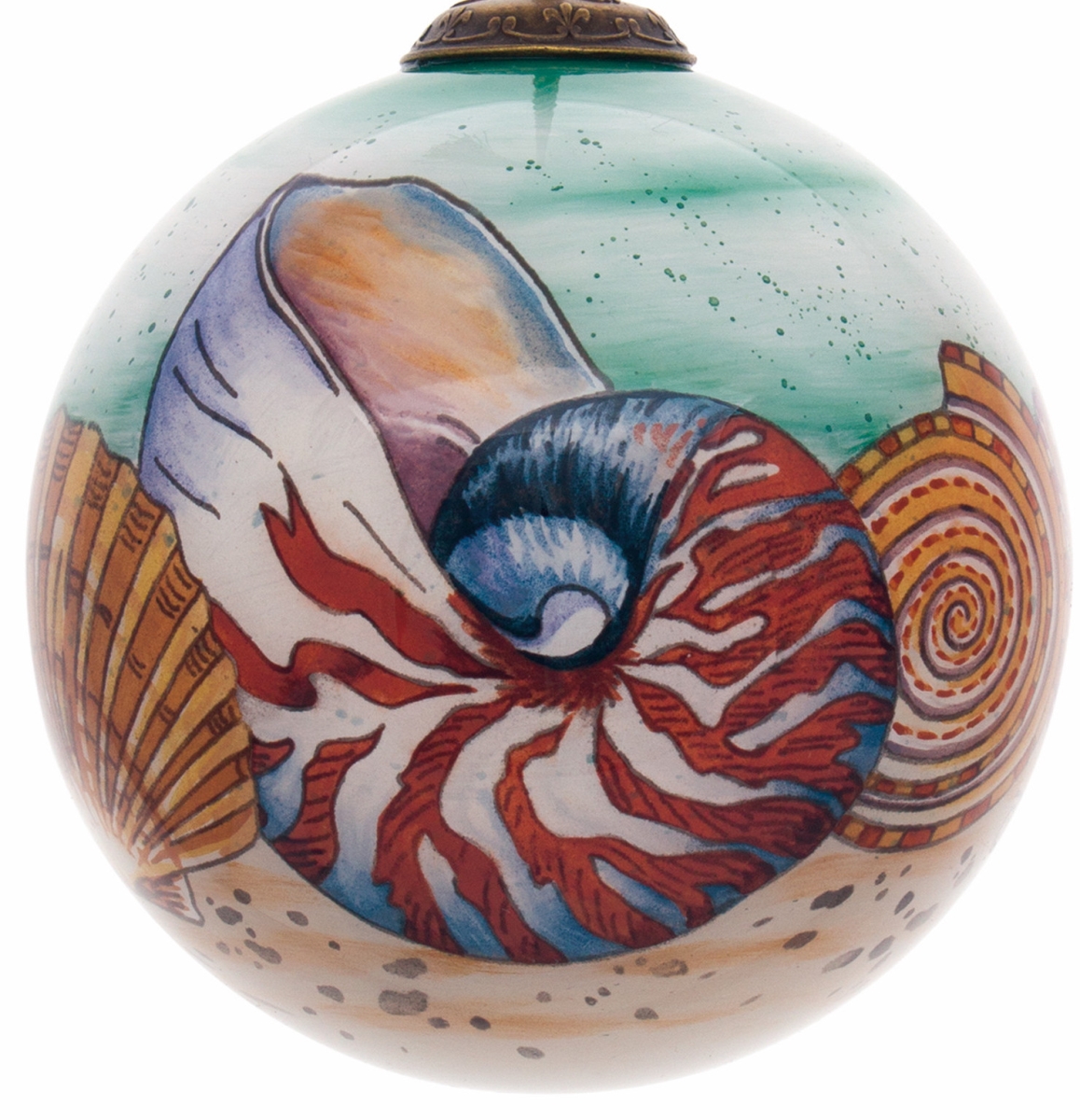 Picture of HomeRoots 477543 Sea Shell Hand Painted Mouth Blown Glass Ornament, Multi Color