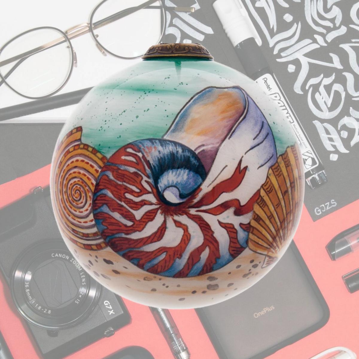 Picture of HomeRoots 477543 Sea Shell Hand Painted Mouth Blown Glass Ornament, Multi Color