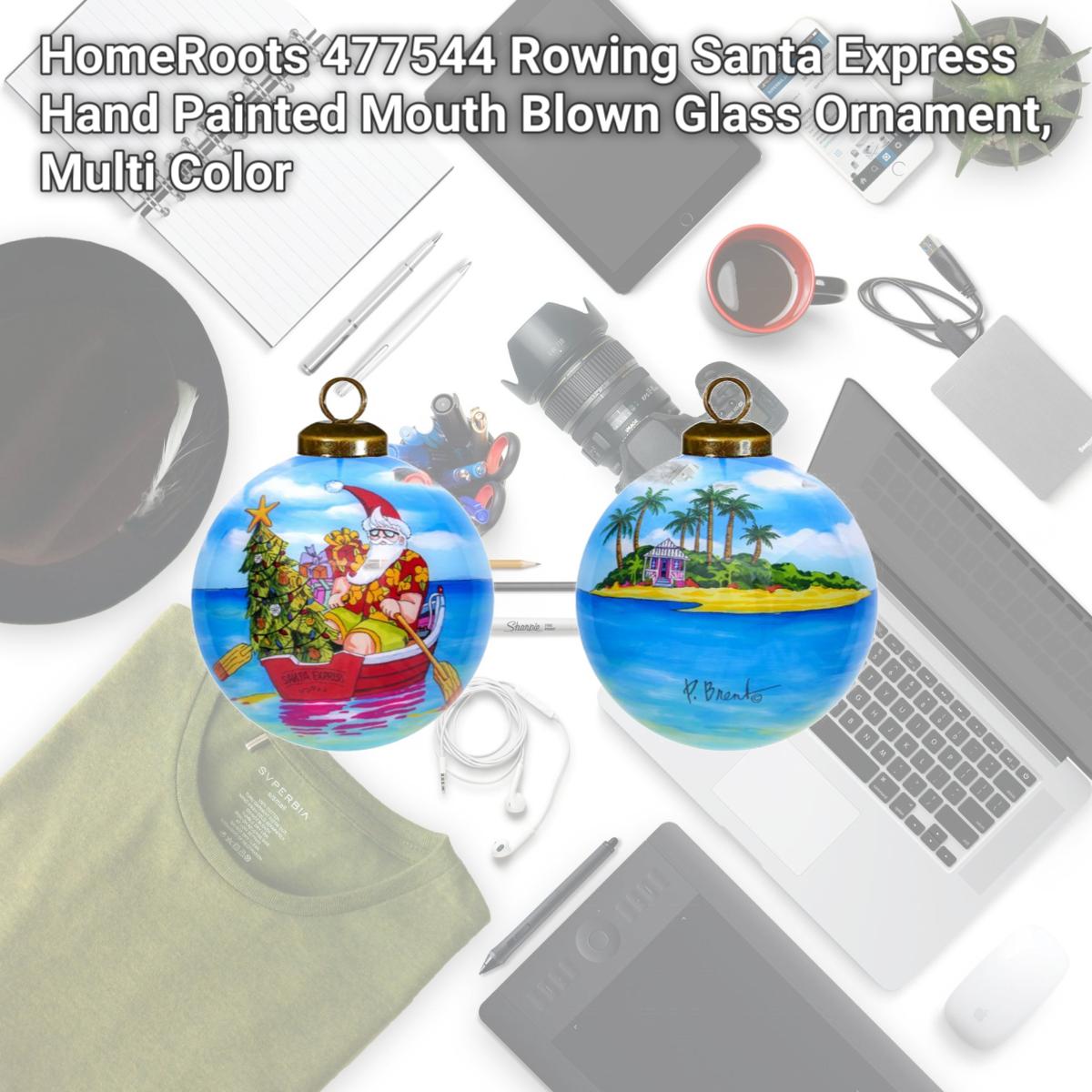 Picture of HomeRoots 477544 Rowing Santa Express Hand Painted Mouth Blown Glass Ornament, Multi Color