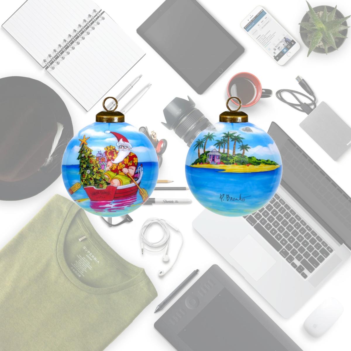 Picture of HomeRoots 477544 Rowing Santa Express Hand Painted Mouth Blown Glass Ornament, Multi Color