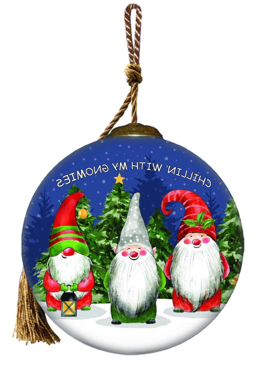 Picture of HomeRoots 477548 Casual Gnomes in Christmas Mode Hand Painted Mouth Blown Glass Ornament, Multi Color
