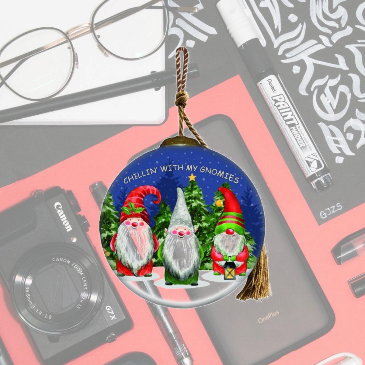 Picture of HomeRoots 477548 Casual Gnomes in Christmas Mode Hand Painted Mouth Blown Glass Ornament, Multi Color