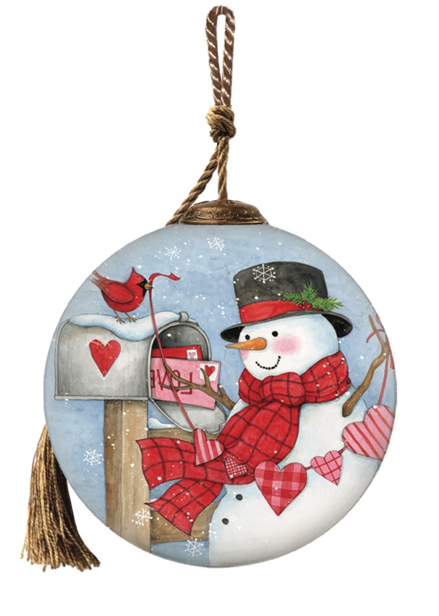 Picture of HomeRoots 477550 Valentine Snowman Hand Painted Mouth Blown Glass Ornament, Multi Color
