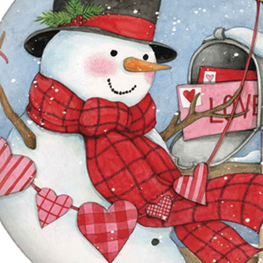 Picture of HomeRoots 477550 Valentine Snowman Hand Painted Mouth Blown Glass Ornament, Multi Color