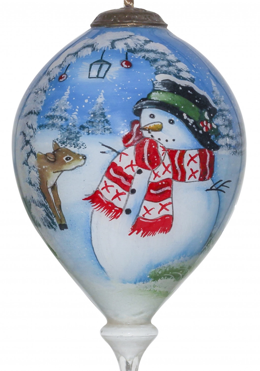 Picture of HomeRoots 477433 Adorable Snowman & Deer Hand Painted Mouth Blown Glass Ornament&#44; Multi Color