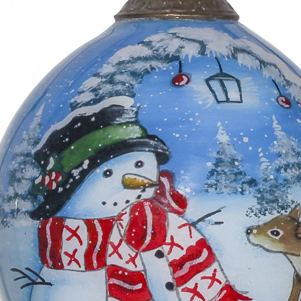 Picture of HomeRoots 477433 Adorable Snowman & Deer Hand Painted Mouth Blown Glass Ornament&#44; Multi Color