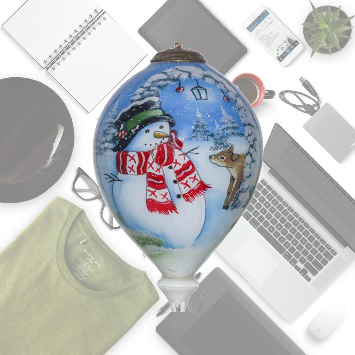 Picture of HomeRoots 477433 Adorable Snowman & Deer Hand Painted Mouth Blown Glass Ornament&#44; Multi Color