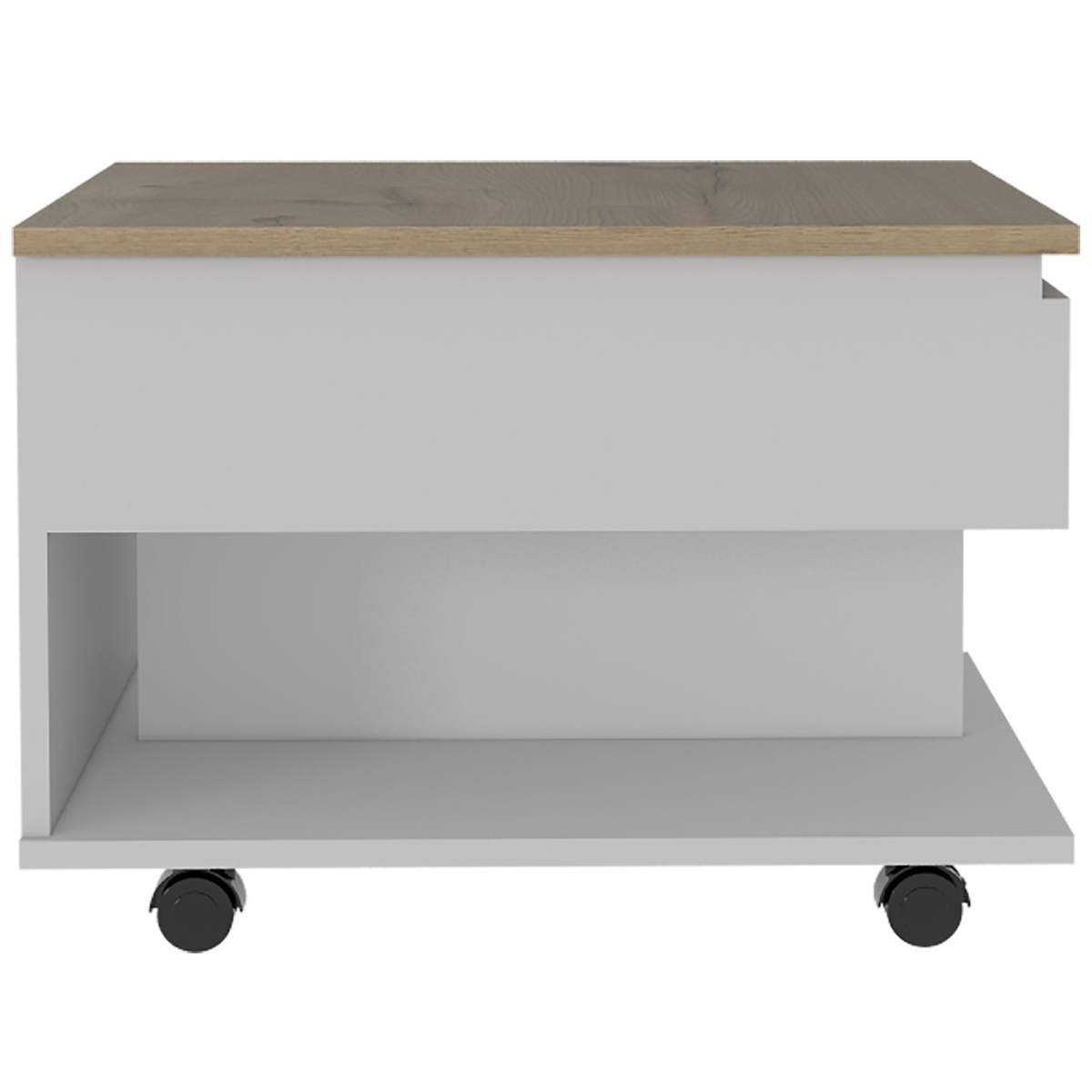 22 in. Manufactured Wood Rectangular Coffee Table with Drawer, White & Light Oak