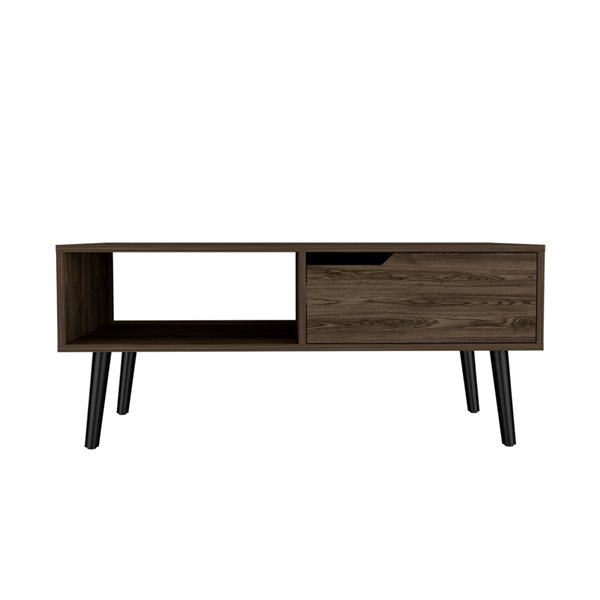 479999 40 in. Rectangular Coffee Table with Drawer & Shelf, Dark Walnut