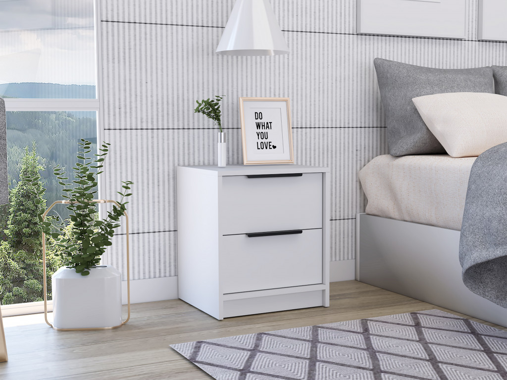 Stylish Two Drawer Nightstand, White
