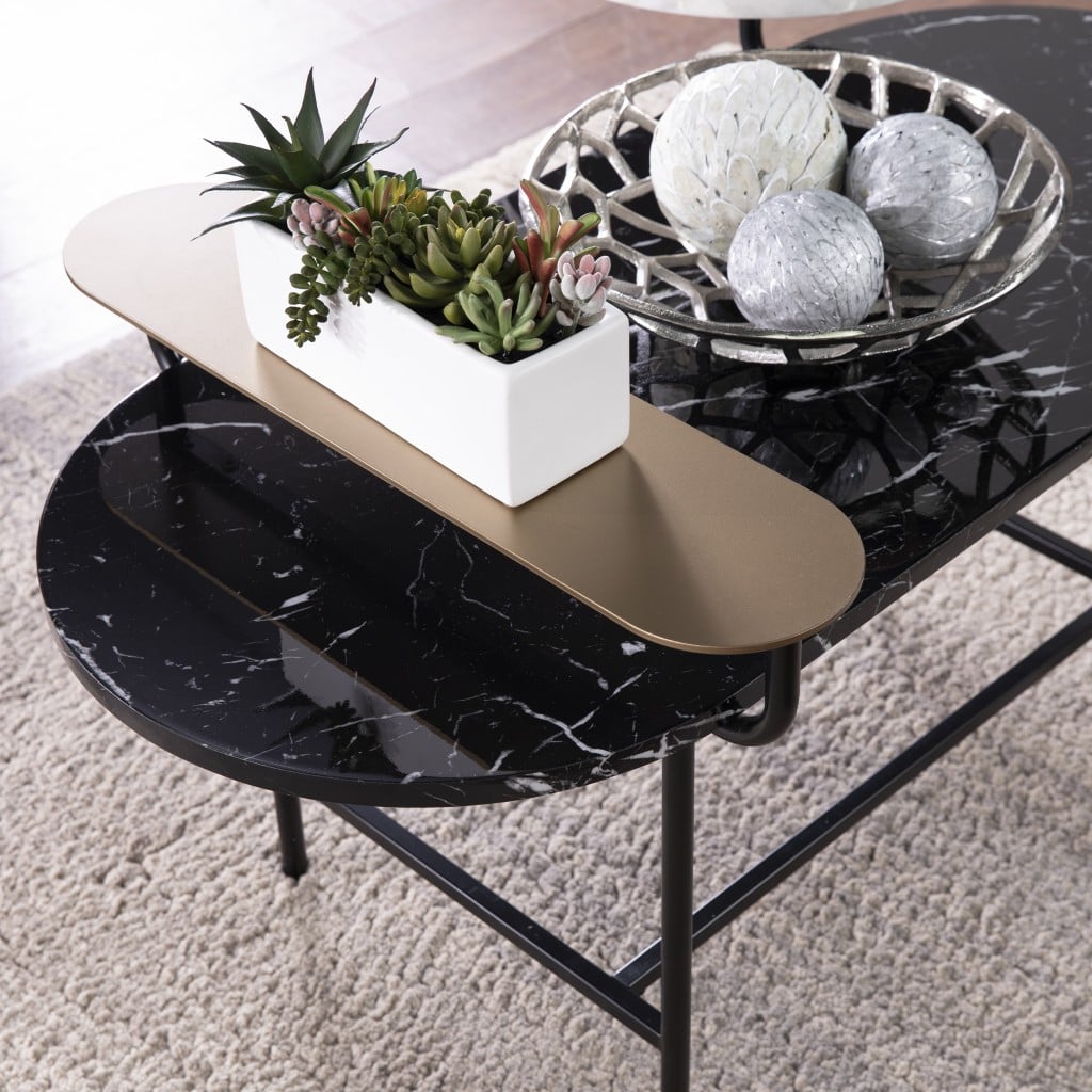 402138 42 in. Manufactured Wood & Metal Free Form Coffee Table, Black