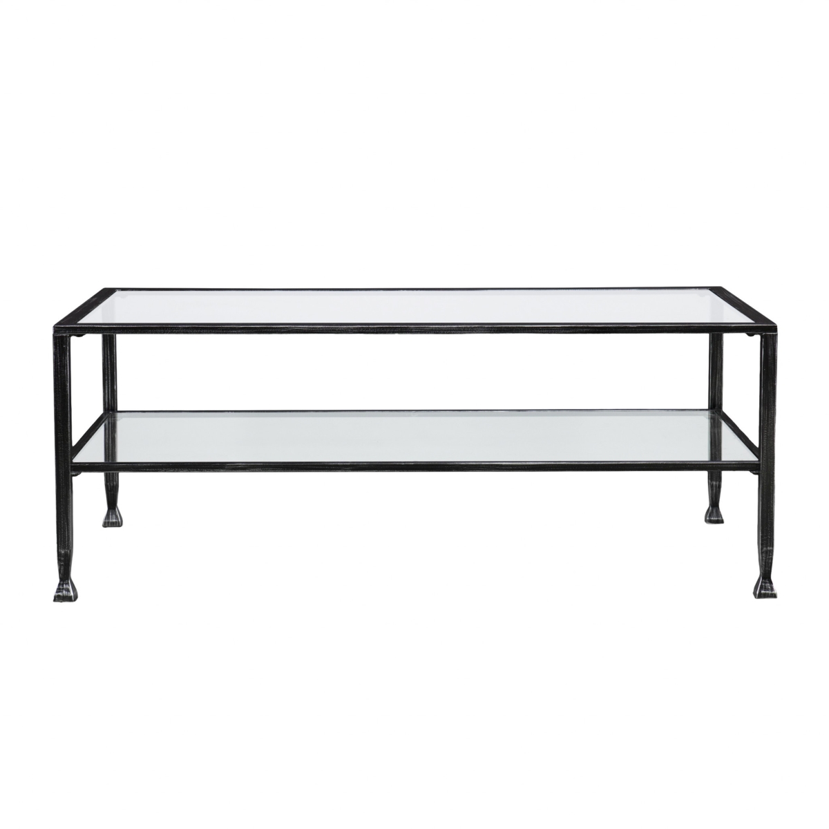 402145 48 in. Glass & Metal Rectangular Coffee Table, Black