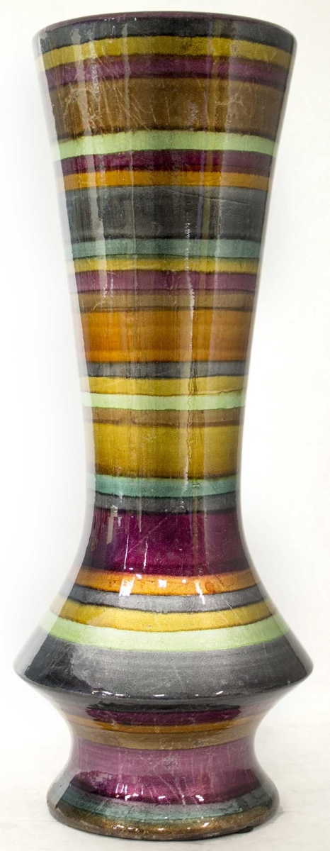 294553 Stripes 20 In. Ceramic Floor Vase Lacquered