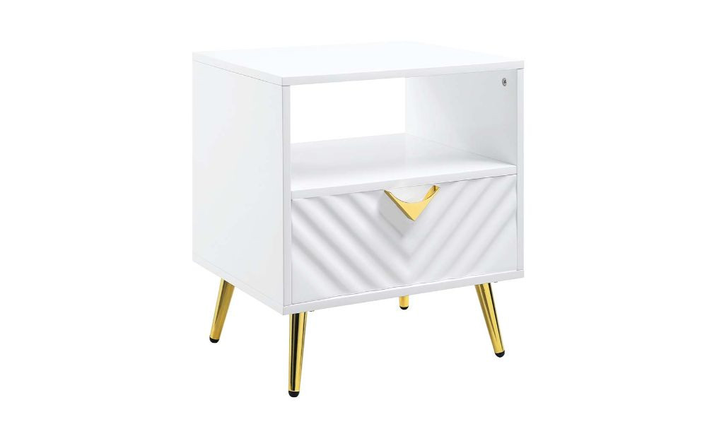 22 in. Manufactured Wood & Metal Rectangular End Table with Drawer & Shelf, White