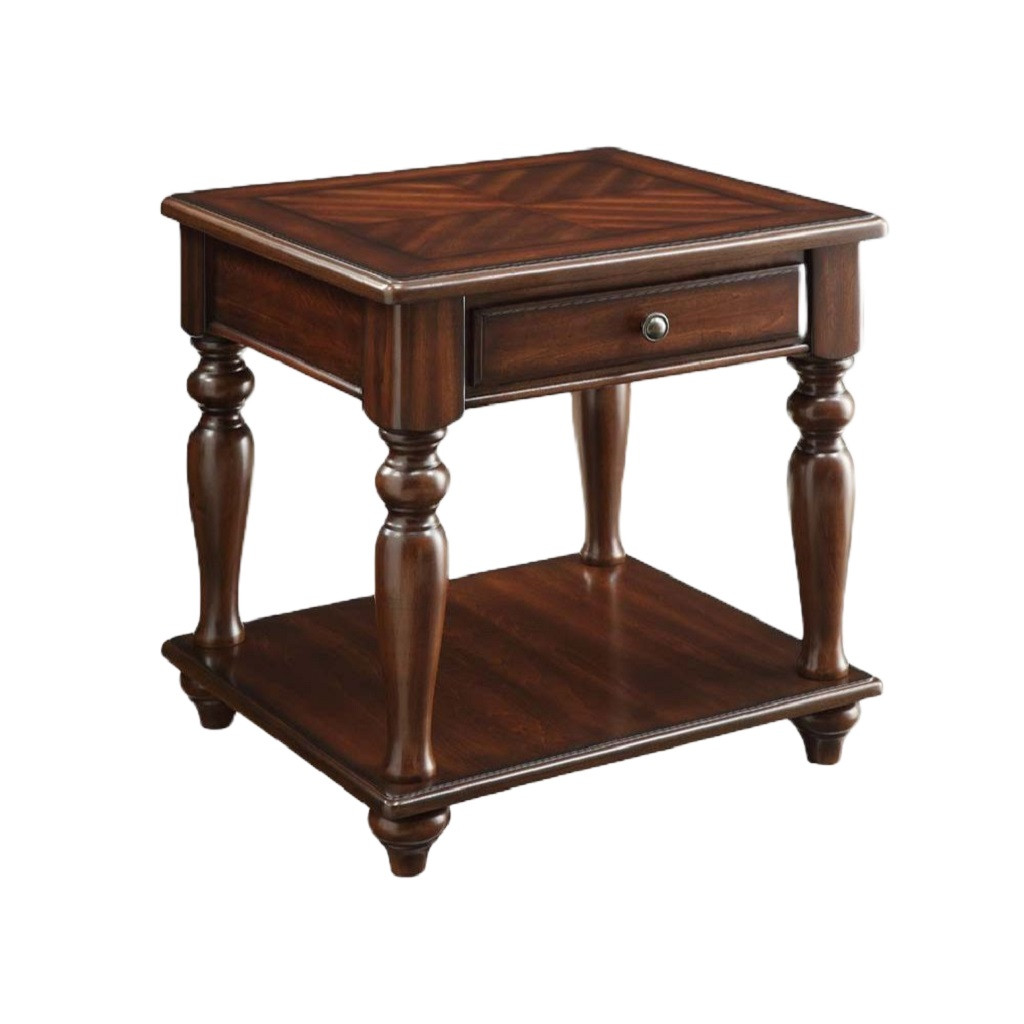 24 x 24 x 22 in. Walnut Manufactured Wood Rectangular End Table with Drawers & Shelf