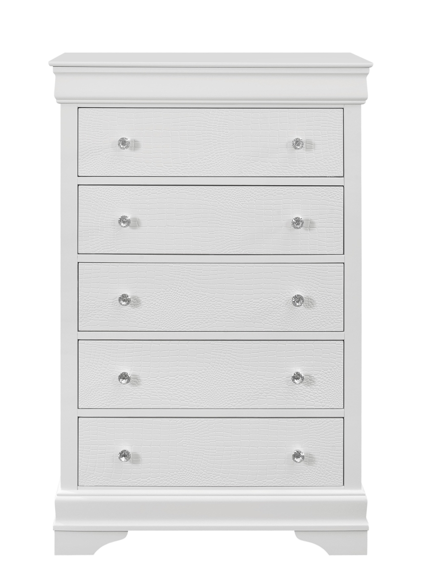 48 x 31 x 16 in. Metallic White Solid Wood Five Drawers Standard Chest