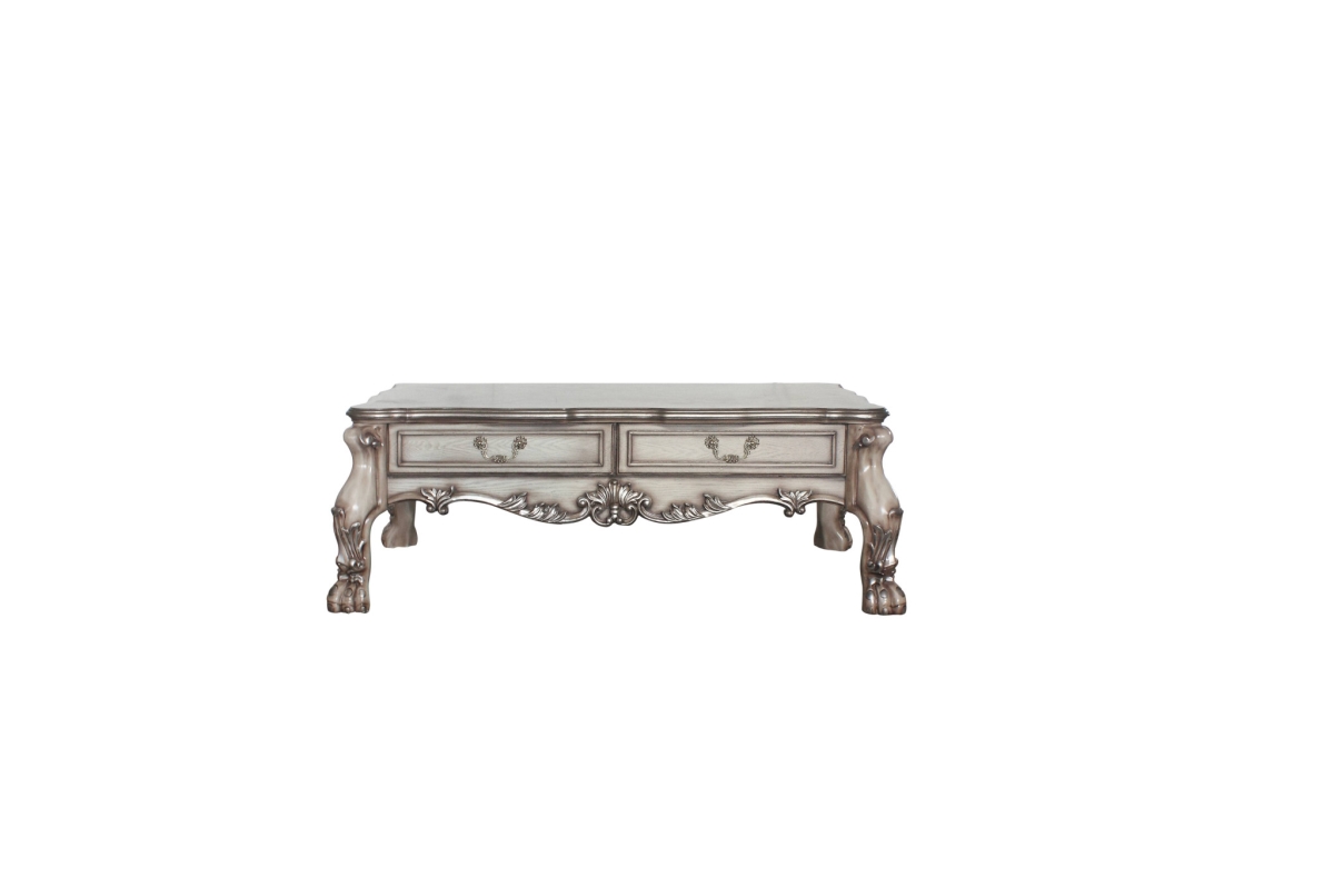 490765 20 x 57 x 38 in. Vintage Bone White Solid Wood & Polyresin Rectangular Coffee Table with Two Drawers