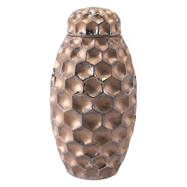 295213 17.1 X 8.7 X 8.7 In. Hammered Covered Jar - Bronze