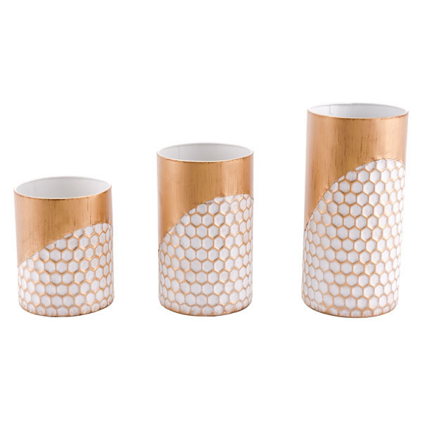 295664 11.6 X 5.7 X 5.7 In. Steel Candle Holders, Gold - Set Of 3