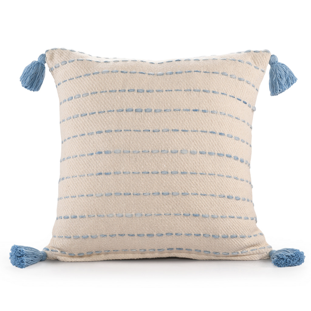 517013 4 x 20 x 20 in. Blue Striped Zippered 100 Percent Cotton Throw Pillow - Set of 2